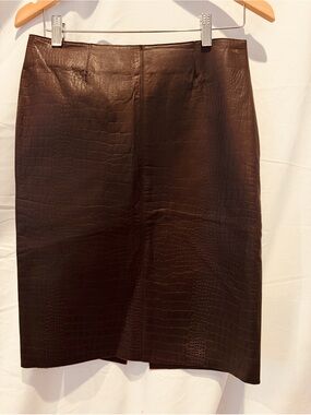 Vintage Barneys New York NWT Illia Maroon 100% Butter Leather Pencil Skirt Sz6